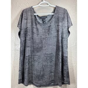 INC‎ International Concepts Women's SS Black/Silver Riveted Blouse Top Size XXL